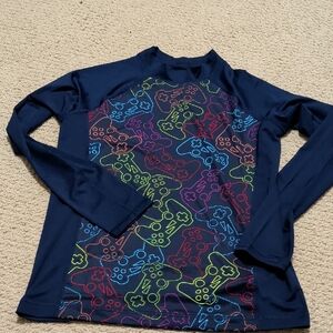 Lands' End Kids Long Sleeve Blue Swim Rashguard - Game Controller Print